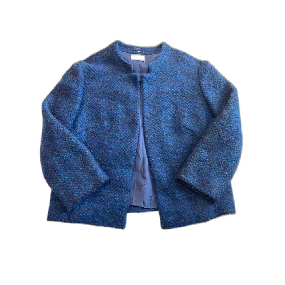 Vintage Battelsteins Houston 1960s Wool Lady Day Jacket Sz 14 Blue Career Luxury - Picture 4 of 11